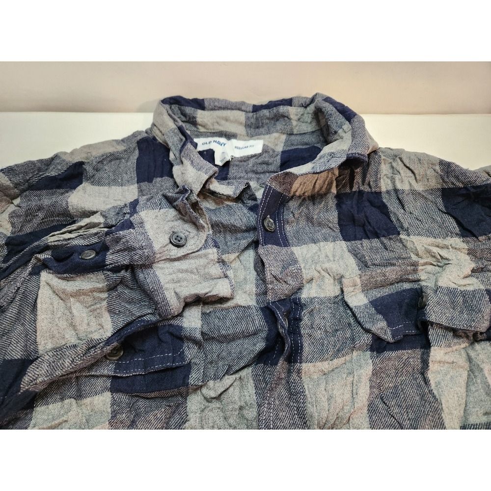 Old Navy Mens Flannel Plaid Long Sleeve Button‎ Up Shirt Regular Fit XL Blue